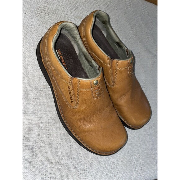 Merrell Men’s Casual Shoes Size 9 M Tan Leather Outdoors Hiking Comfort - Picture 1 of 12